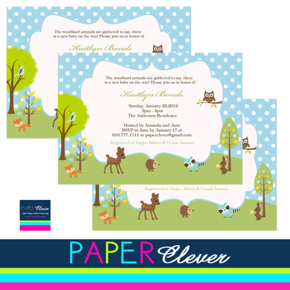 Boys baby shower invitation, woodland animals, digital file, printable (#133) Il_570xn