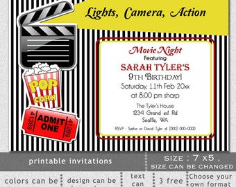 Printable Movie Clapboard Movie Night Birthday Party by MGDezigns
