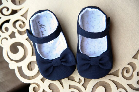 Navy blue baby girl shoes with bows, navy mary jane, dark blue baby ...