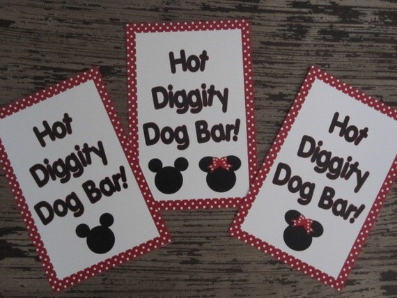 Hot Diggity Dog Bar Sign Mickey Party Minnie Party Food