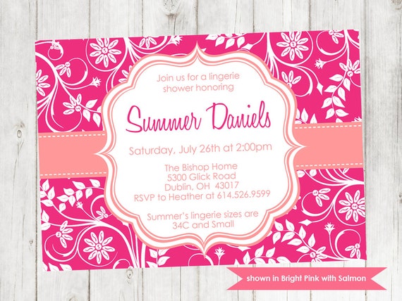Printable Lingerie Shower Invitation - Shower Themed Floral Invite - Colors and Text Customizable Il_570xn