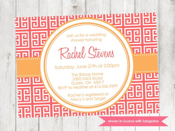 Printable Wedding Shower Invitation - Modern Greek Keys Invite - Colors and Text Customizable Il_570xn