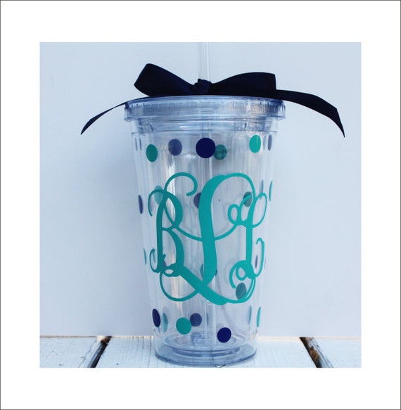 Vine Monogram Tumbler 16 oz Acrylic Cup by CustomVinylbyBridge