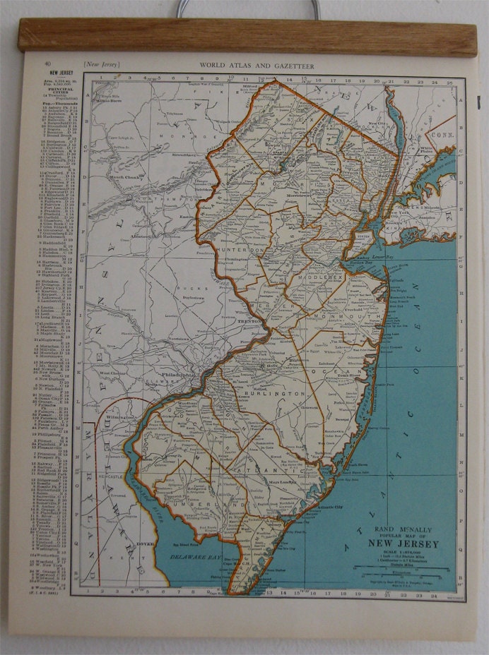 old map of New Jersey and New Hampshire from the 1940's