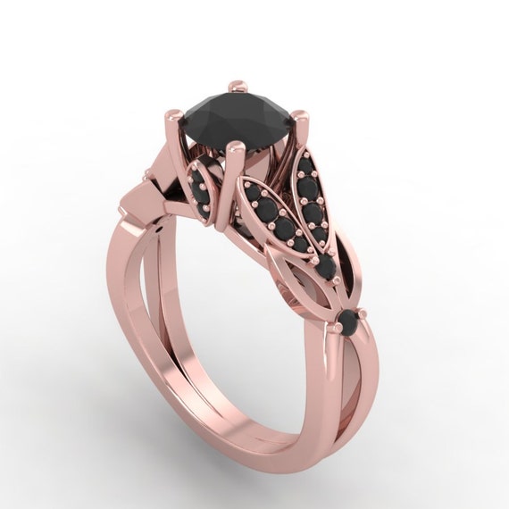 Items similar to Black diamond 14kt rose gold engagement ring,rose gold ...