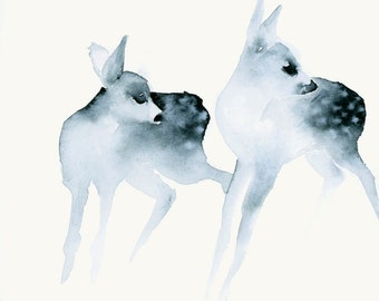 Watercolor Artwork Ghost Fawns Fine Art Print from Original Watercolor Painting