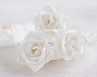 White Garden Rose Hair rose barrette | etsy White Garden Rose Hair rose barrette | etsy