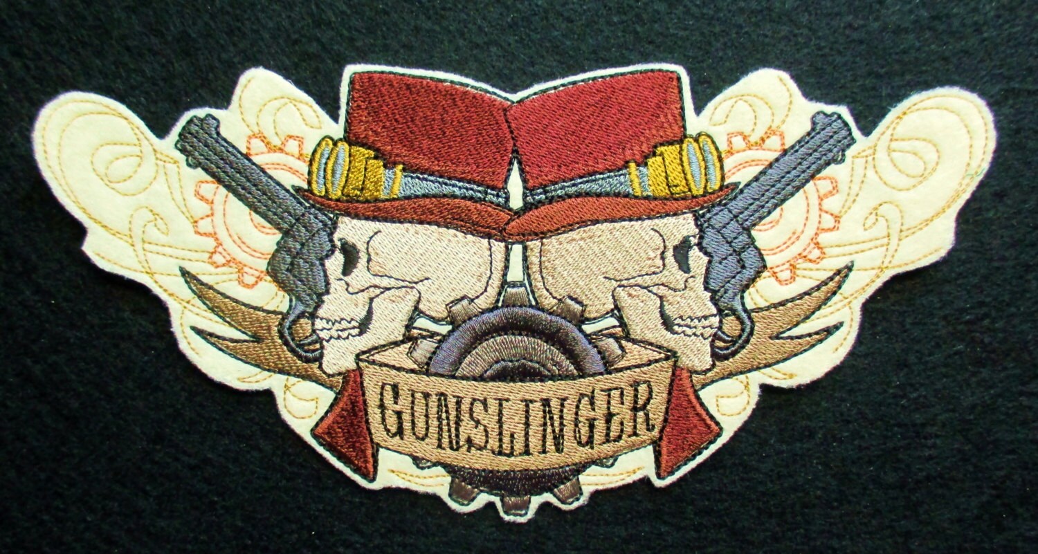 Embroidered Western Steampunk Gunslinger Applique Patch Iron