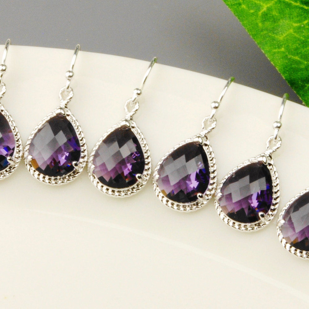 Purple Earrings SET OF 5 Wedding Jewelry for Bridesmaids