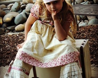 Ruffle Pants/vintage script & lace/ girls 2t-8