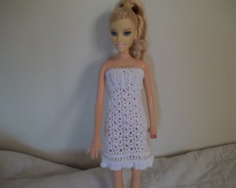 White Barbie Dress with Stole, Crocheted Barbie Dress, Crocheted Barbie Clothes, White dress with wrap, Barbie clothes, Barbie Dress