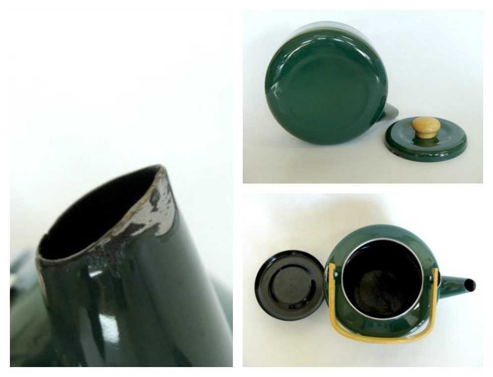 Hunter Green Enamel Tea Coffee Pot Kettle Metal Teapot with