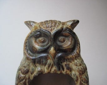 Vintage Stoneware Owl Planter Container Dish
