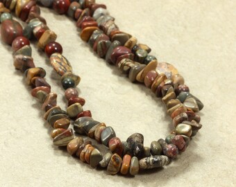 Long Red Creek Jasper Chip Necklace, Strand Necklace, Chunky Necklace