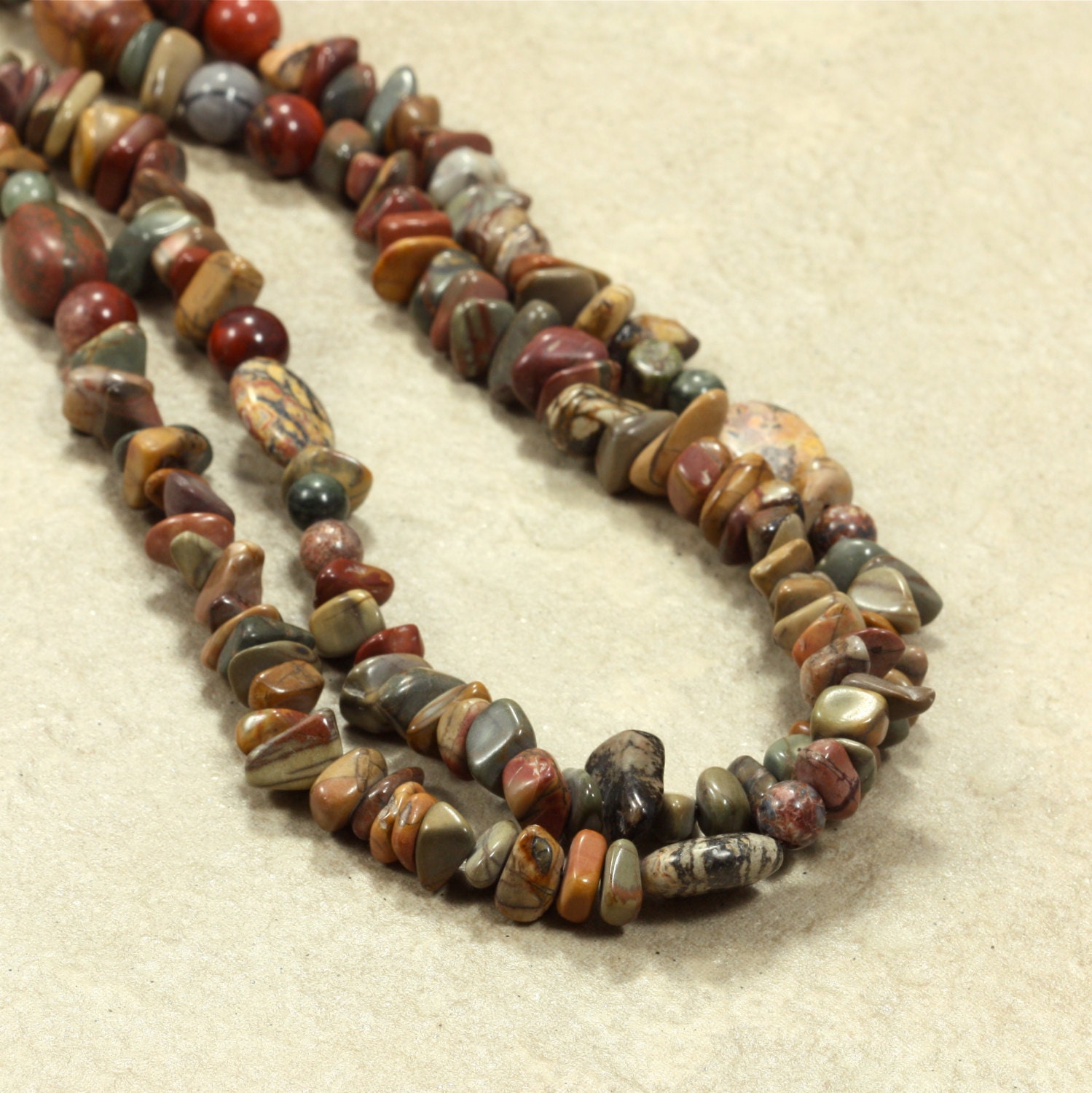 Long Red Creek Jasper Chip Necklace Strand Necklace Chunky