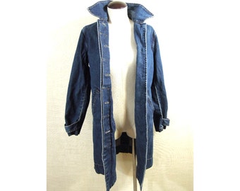 90s GAP Faded Fitted Vintage Long Denim Trench Coat Jean Jacket ...
