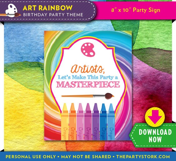 Art Birthday Party Sign Printable Paint Theme Decoration