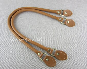 Tan Color Leather Bag Handles Purse Making Accessories, one pair