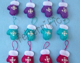 1 Dozen Handmade Felt Mini Mitten Ornaments