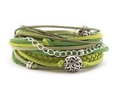 Green Wrap Bracelet, Green Lime Olive Wrap Bracelet, Forest Green Boho Bracelet, suede, double wrap, boho chic