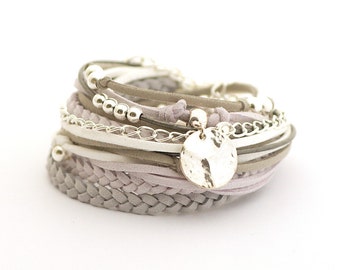 Glacier Gray Wrap Bracelet, Gray Wh ite Silver Bracelet, Boho bracelet ...