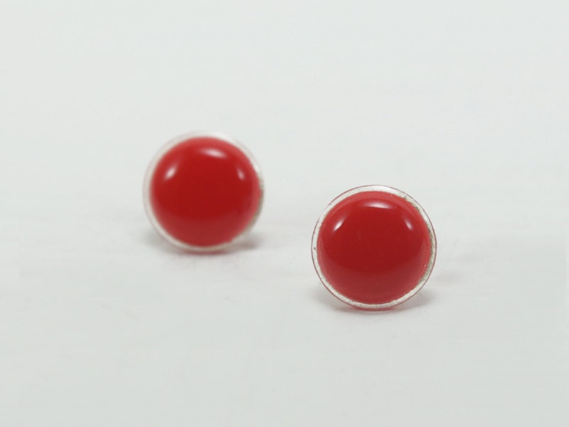 Red Stud Earrings 14mm Bright Red Studs Red Earrings