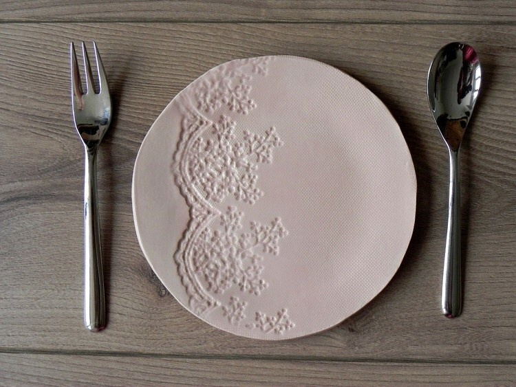 Ceramic Dessert Plate Pink Lace Serving Plate Hand by Ceraminic