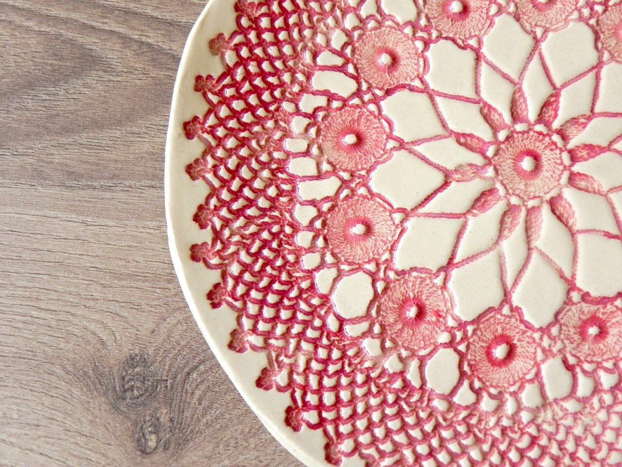 Rustic Ceramic Plate Red Lace Dessert Plate Unique Serving