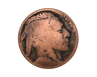 6 Indian Head 5/8 inch ( 15 mm ) Metal Buttons Antique Copper Color