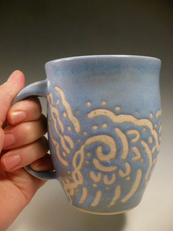 Beautiful Periwinkle and Cream Porcelain Mug with swirls and twirls