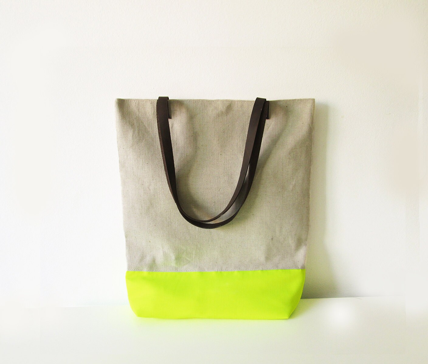 Large Tote bag Canvas Neon Fabric Leather Handles Shopper