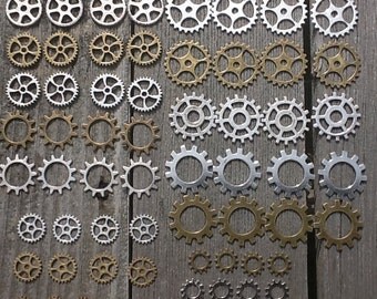 64-Plus 100g. Steampunk Gears Cogs Wheels 4 Of Each Style Wheel And Gear Charms Steampunk Charms Cogs Clock Gears Watch Parts Charms