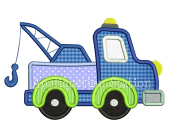 Tow Truck Applique Machine Embroidery Design blue green boy construction vehicle INSTANT DOWNLOAD