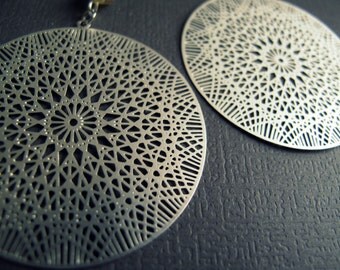 Sacred Geometry Earrings - Flower of Life Earrings - Silver Laser Cut Earrings - Silver Mandala Earrings - Metatrons Cube Geometry Jewelry