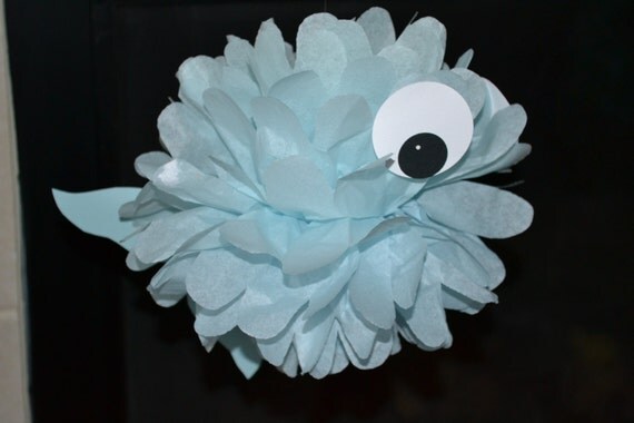 Items similar to 2 Bubbly Baby Blue Fish/Tissue Pom Fish/Fish Pom/Pom ...