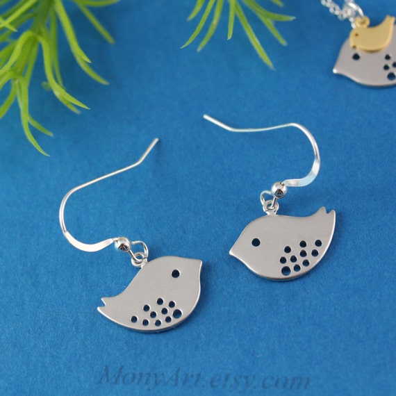 Bird Earrings . Sterling Silver Bird Earrings Dangle