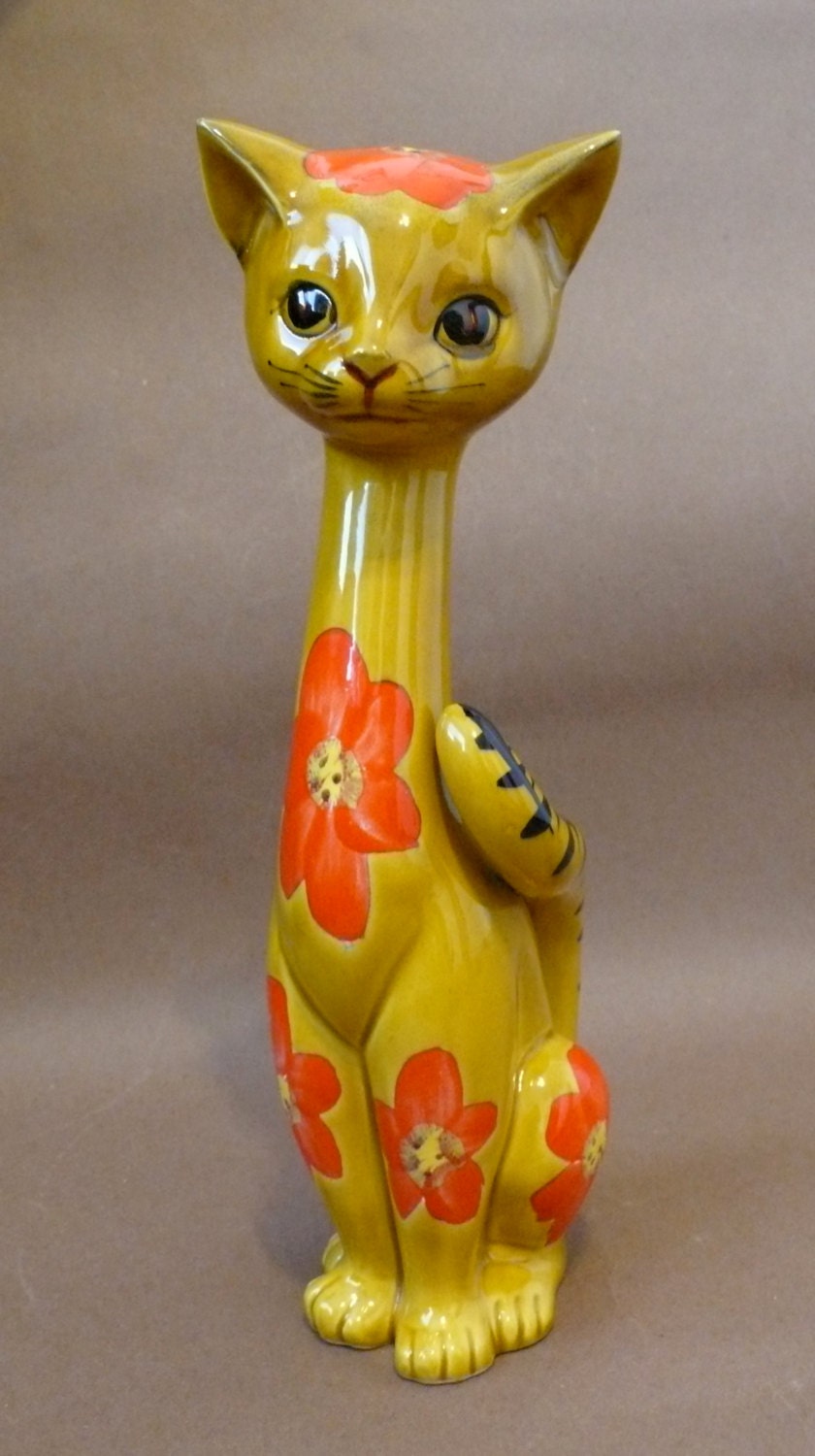 Vintage Ceramic  Cat  Mid Century Flower Power Psychedelic Long