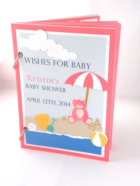 Hand Stamped Baby Wish Book for Beach Baby Shower with Pink