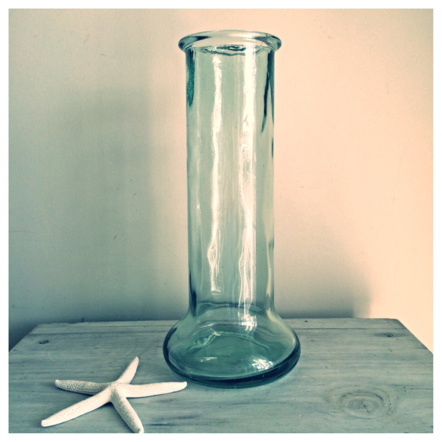 SALE Vintage mint green tall glass vase / vintage tall vase