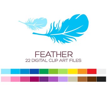 Digital Feather Clipart for Personal & Commercial Usage - 22 digital feathers / 3x1.5 inches - A70023