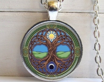 Tree Of Life Pendant, Celtic Tree Of Life Necklace, Celtic Jewelry, Silver And Glass Charm