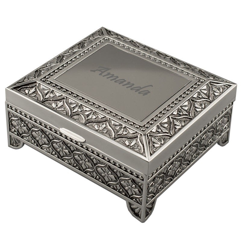 Engraved Personalized Silver Jewelry Box