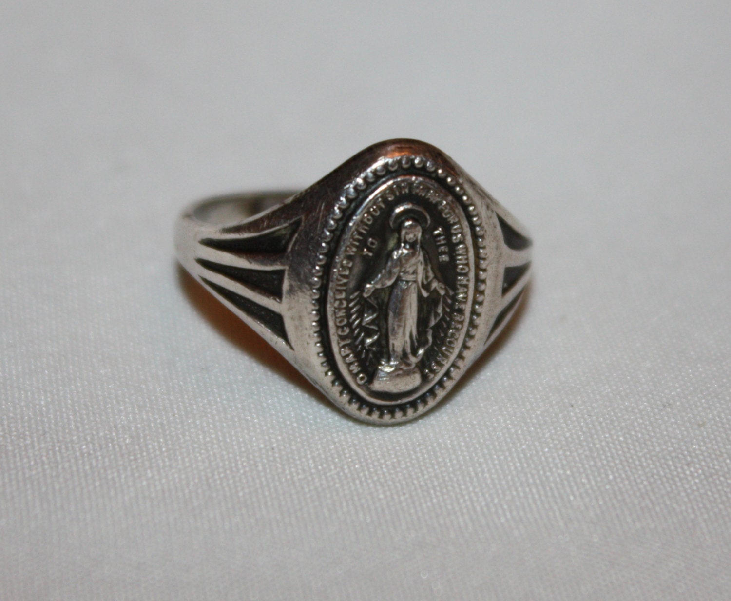 Virgin Mary Sterling Ring Vintage 1960s Jewelry