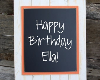 Chalkboard Sign - Wedding Sign - Distressed Wood - Stand Up Chalkboard - White and Orange