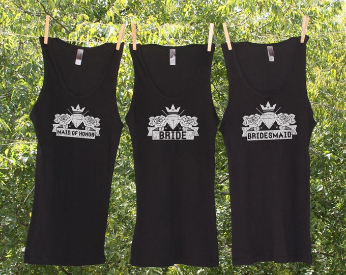 Rose Tattoo Inspired Bridal party Tanks or shirts Set of 3 - GC