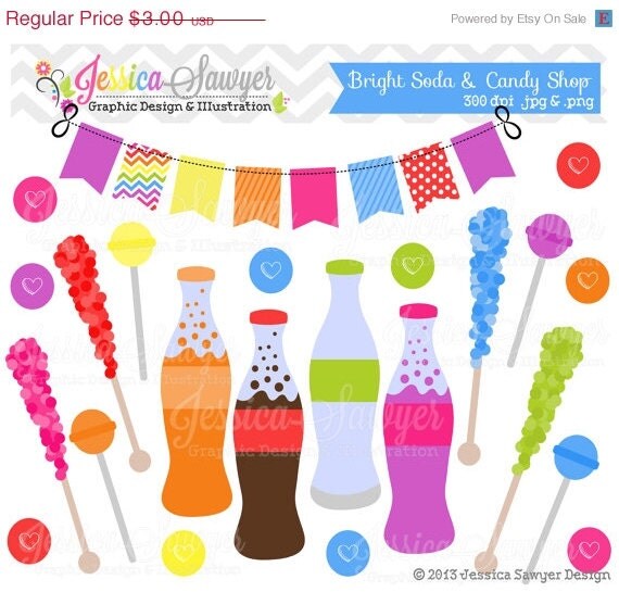 50% OFF - INSTANT DOWNLOAD, bright soda and candy shop clipart, for commercial use, personal use, cards, scrapbooking, invites Il_570xn