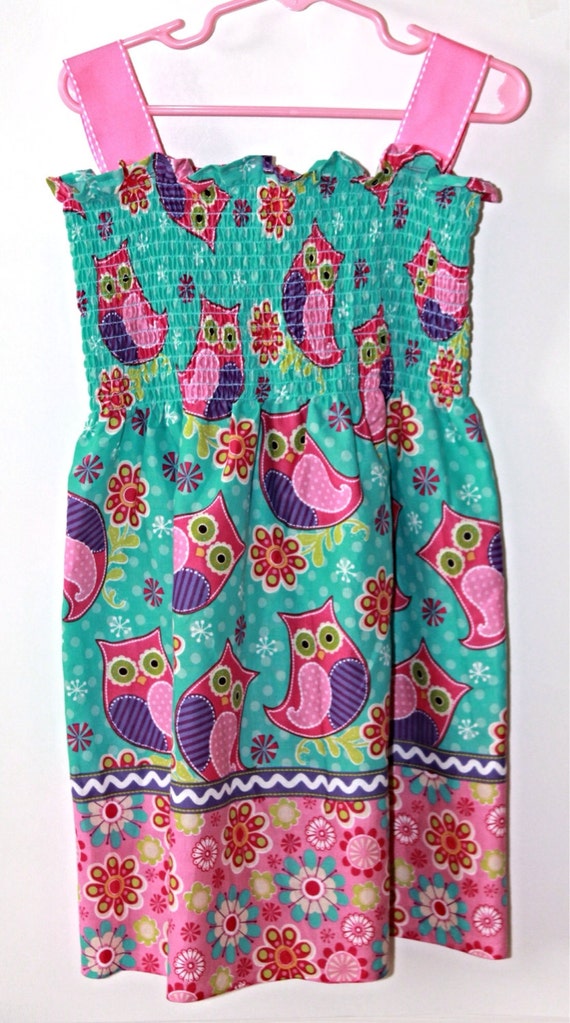 Girls cute owl design summer dress. Sizes 4/5 by SavvyCovers