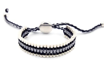 Link Friendship Bracelet - Black Silver Strips - (One Direction)