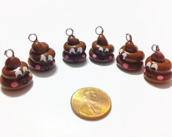 Happy Poo Polymer Charms - 6 pieces, Poop charms, Polymer charms, polymer clay, Christmas gifts, stocking stuffers