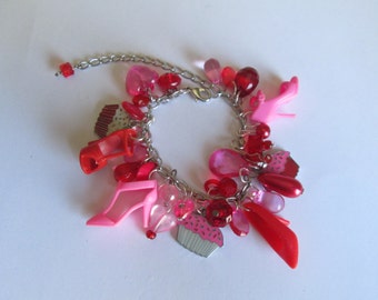 KIDS SIZE Barbie Shoe Charm Bracelet , Red and pink with cupcakes ...